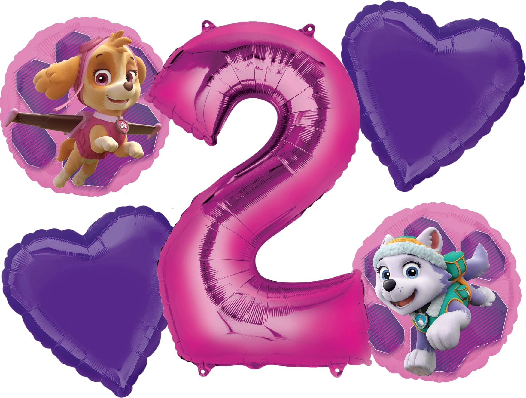 Paw Patrol Girl Balloon Bouquet 2nd Birthday 5 pcs - Party Supplies