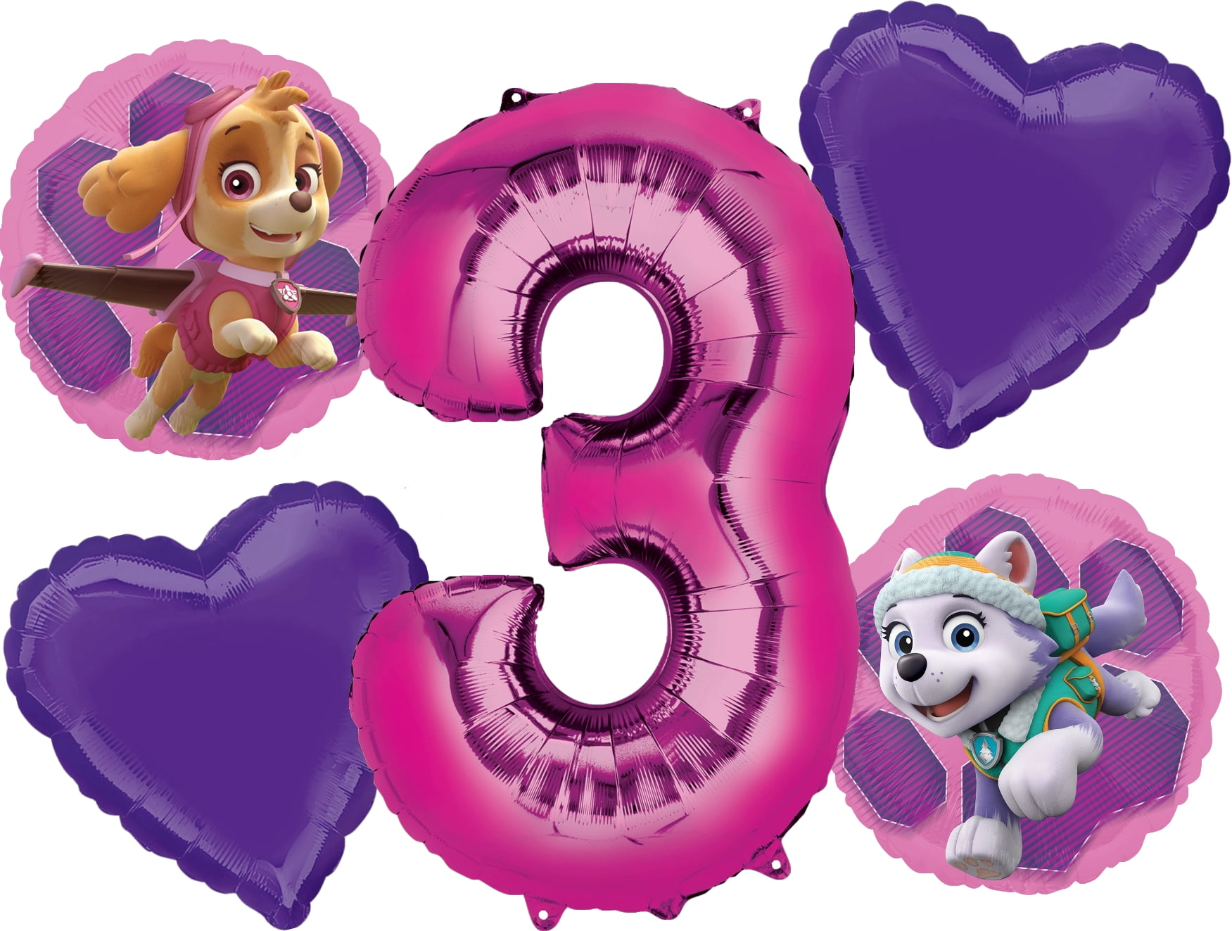 Paw Patrol Girl Balloon Bouquet 3rd Birthday 5 pcs - Party Supplies
