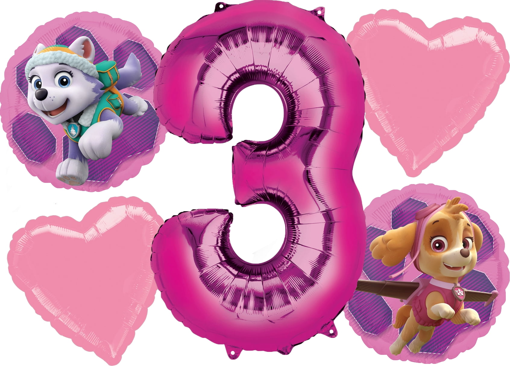 Paw Patrol Girl Balloon Bouquet 3rd Birthday 5 pcs - Party Supplies
