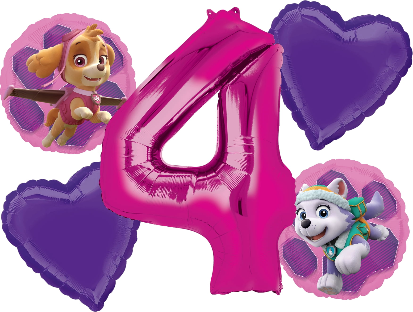 Paw Patrol Girl Balloon Bouquet 4th Birthday 5 pcs - Party Supplies