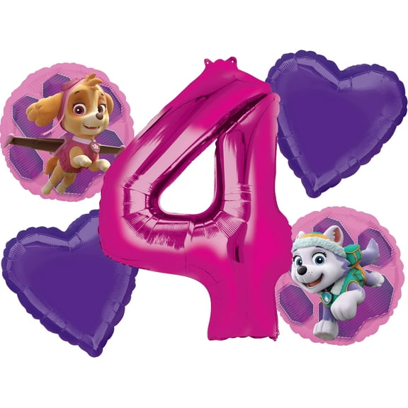 Paw Patrol Girl Balloon Bouquet 4th Birthday 5 pcs - Party Supplies