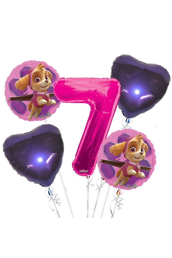 Paw Patrol Girl Balloon Bouquet 7th Birthday 5 pcs - Party Supplies
