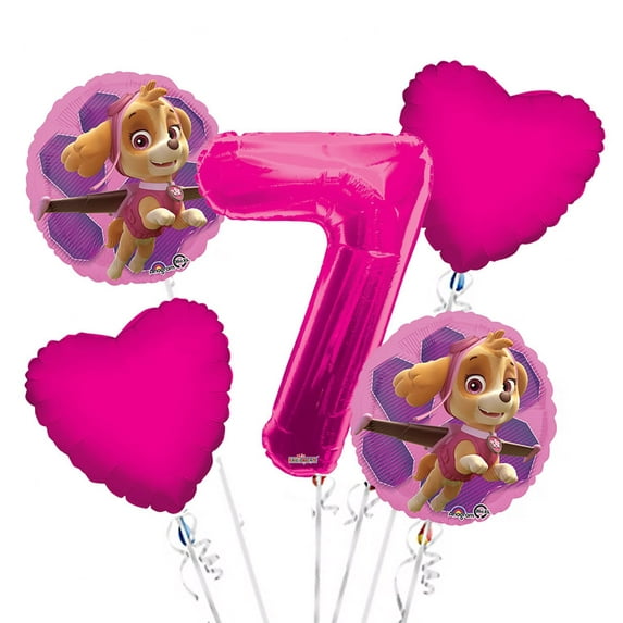 Paw Patrol Girl Balloon Bouquet 7th Birthday 5 pcs - Party Supplies