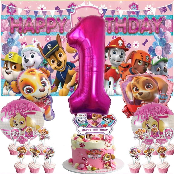 Paw Patrol Girl Fight Party Supplies Decor 1st Kit Balloons Birthday Cake Topper Banner Backdrop Decorations