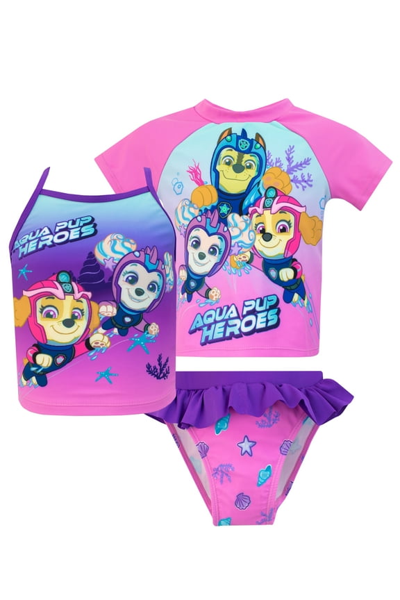 Girls Aqua Pups 3 Piece Swim Set Pink Sizes 2T-8