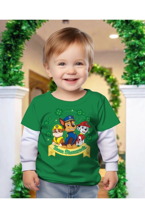 Paw Patrol Girls Boys St Patricks Day Shirt Team Shamrock Toddler Kids T-Shirt 5T Green