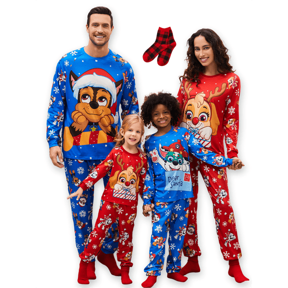 Paw Patrol Girls Christmas Pajamas Family Matching Pjs Holiday Sleepwear Top and Pants Set with Socks Kids Pjs 4-5Y