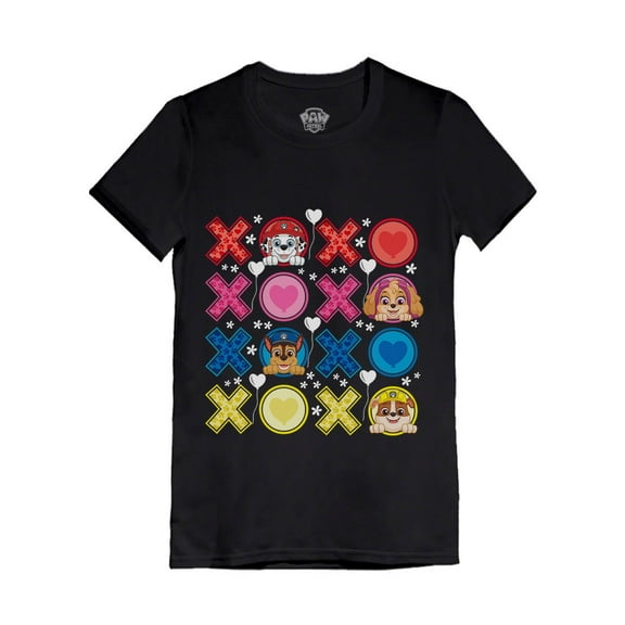 Paw Patrol Girls' Group XOXO Valentin's Day Youth Kids Girls' Fitted T-Shirt L (7-8) Black