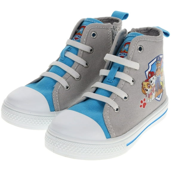 Paw Patrol Hi-Top Shoes for Toddlers, Hi-Top Canvas Sneaker with Toe Bumper, Grey, Toddler Size 7
