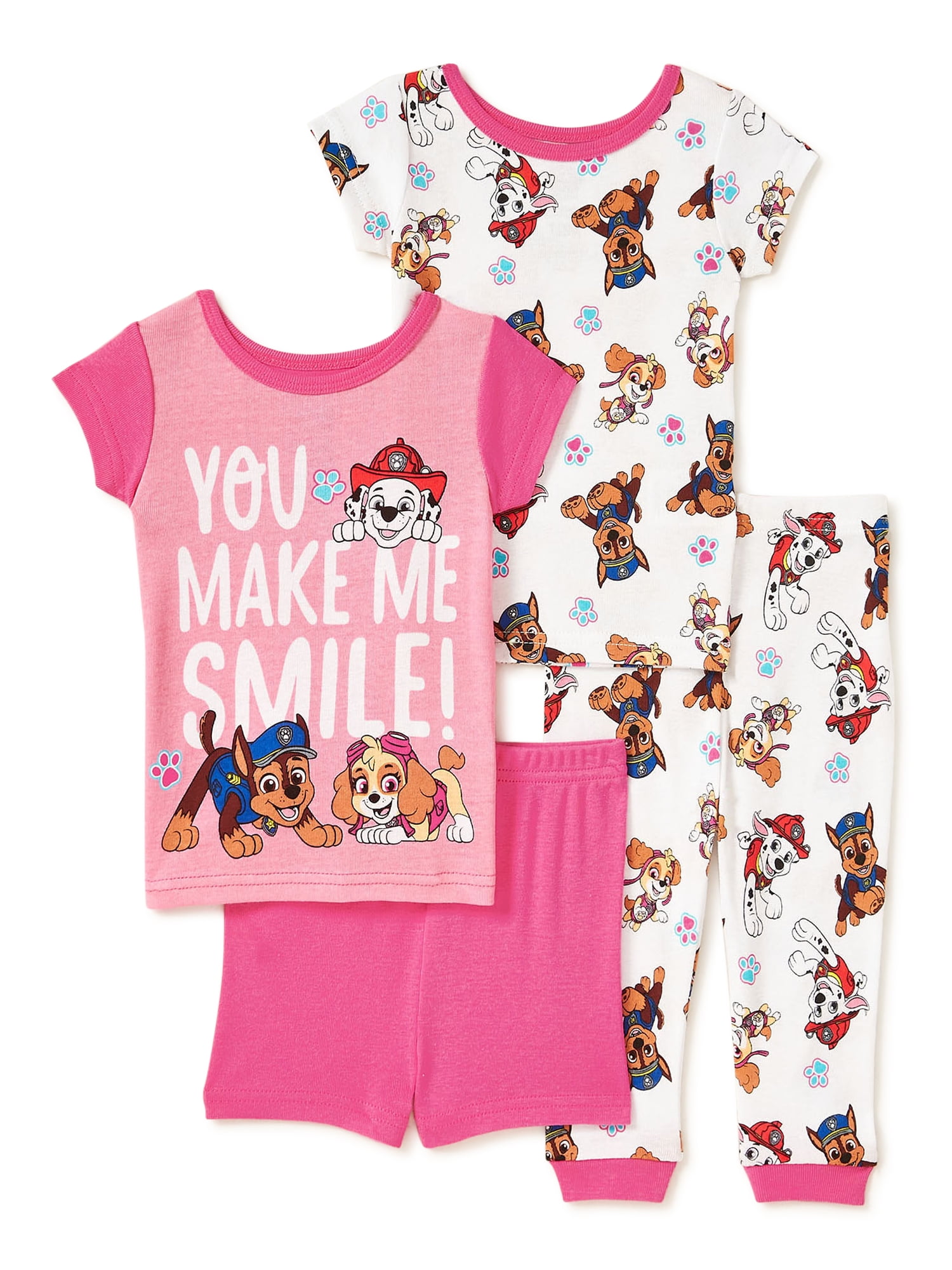 Paw Patrol Infant and Toddler Girl Short Sleeve Long Pant Pajamas, 4-Piece  Set, Sizes 12M-4T