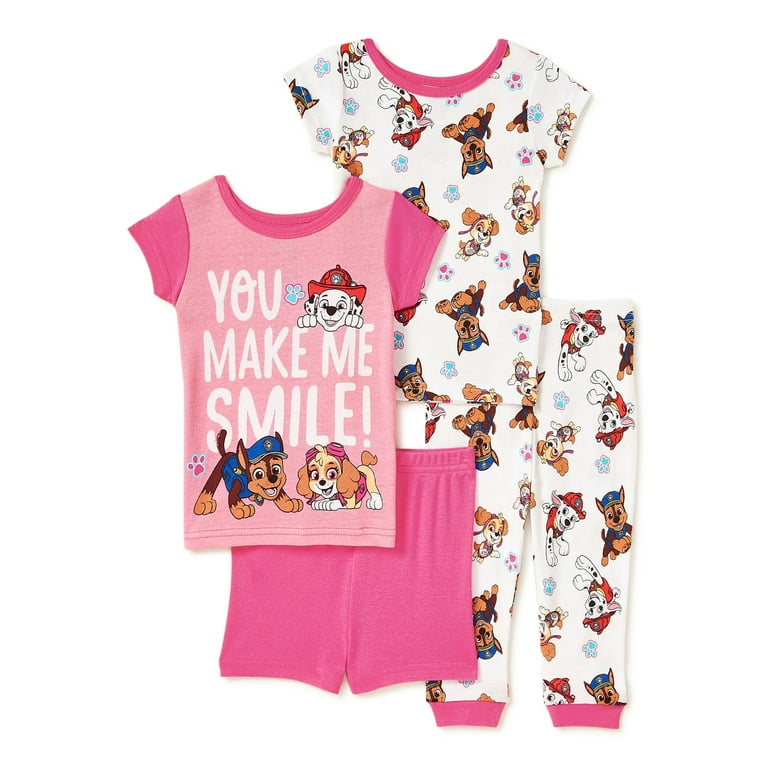 Paw Patrol Infant and Toddler Girl Short Sleeve Long Pant Pajamas 4 Piece Set Sizes 12M 4T