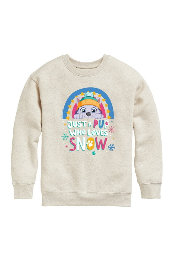- Just A Pup Who Loves Snow - Toddler And Youth Crewneck Fleece Sweatshirt