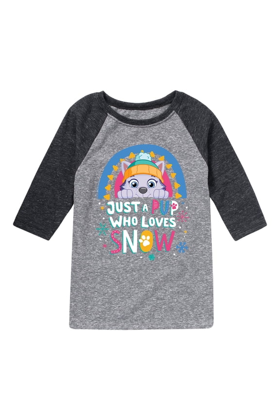 - Just A Pup Who Loves Snow - Toddler And Youth Raglan Graphic T-Shirt