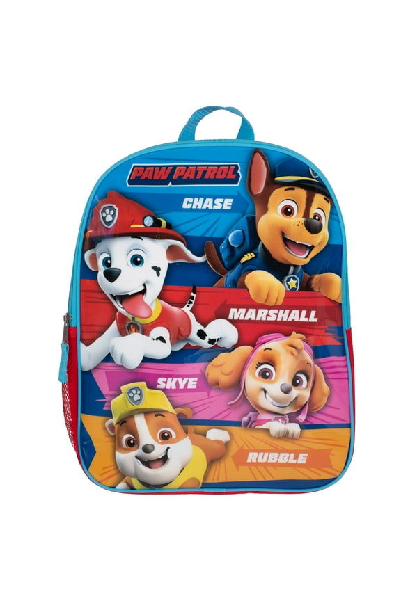 Paw Patrol Kids Backpack, Girls & Boys 15" School Book Bag Featuring Chase, Marshall, Skye, and Rubble, Red