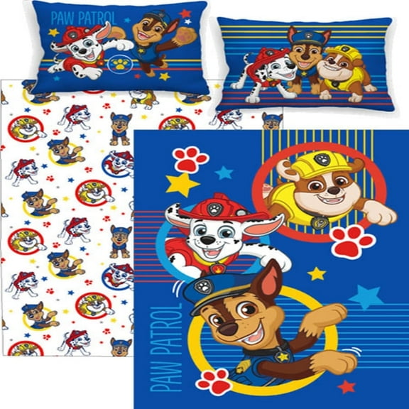 Paw Patrol Kids Plush Polyester Bedding Sheet Set with Reversible Comforter Twin Bed in Bag 4 Pcs Set for Kids
