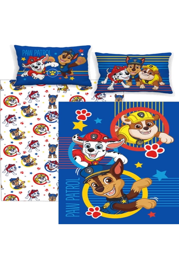 Kids Plush Polyester Bedding Sheet Set with Reversible Comforter Twin Bed in Bag 4 Pcs Set for Kids