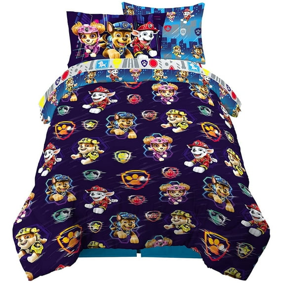 Paw Patrol Kids Bedding Sheet Set with Reversible Comforter Twin Bed in Bag 4 Pcs Set
