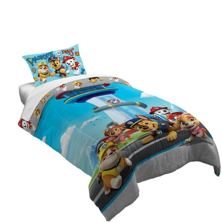PAW Patrol Kids 2 Piece Blue Gray Reversible Comforter and Pillowcase set, Twin/full