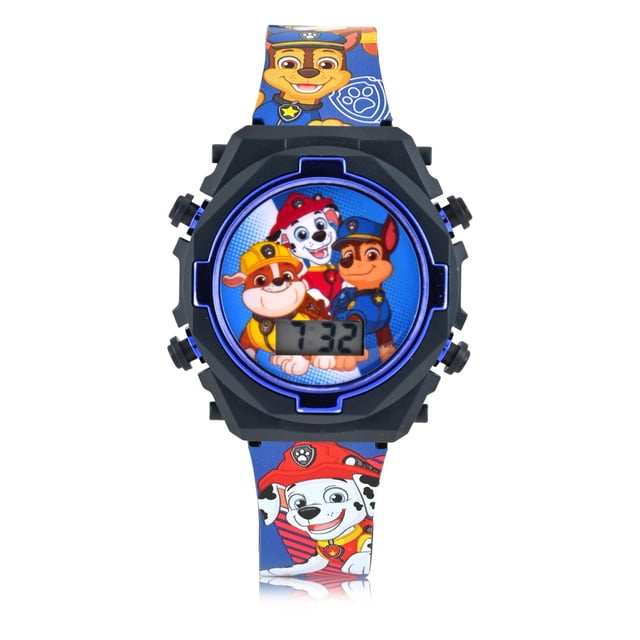 Paw Patrol Kids Contrast Colored Case Flashing Lights LCD Watch with Printed Strap (PAW4521WM)