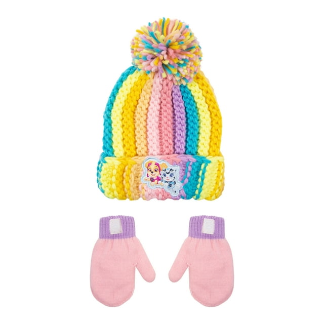 Paw Patrol Licensed Toddler Girls Knit Beanie Hat and Gloves Set, 2