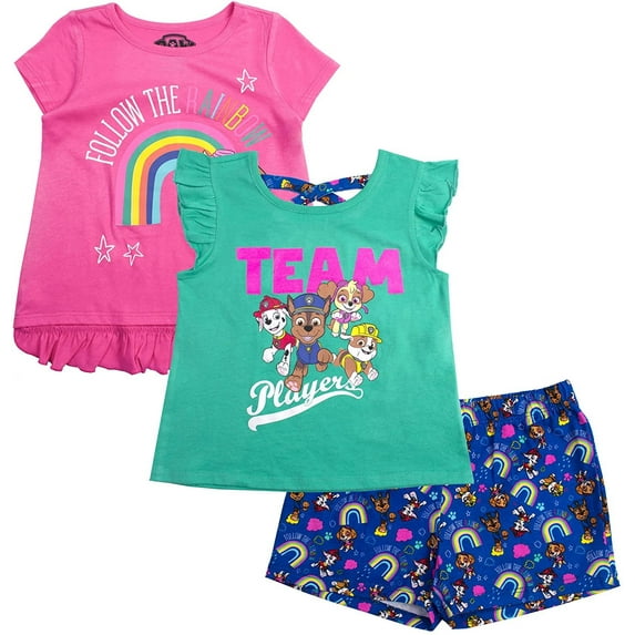 Paw Patrol Little Girls' Toddler Three-Piece Short Set, Fuchsia, 2T