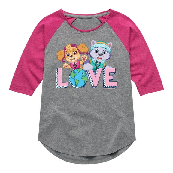 Paw Patrol - Love Earth - Toddler And Youth Girls Raglan Graphic T-Shirt