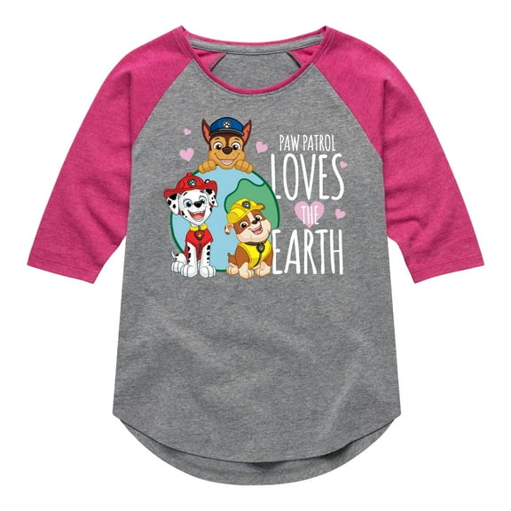 Paw Patrol - Loves Earth - Toddler And Youth Girls Raglan Graphic T-Shirt
