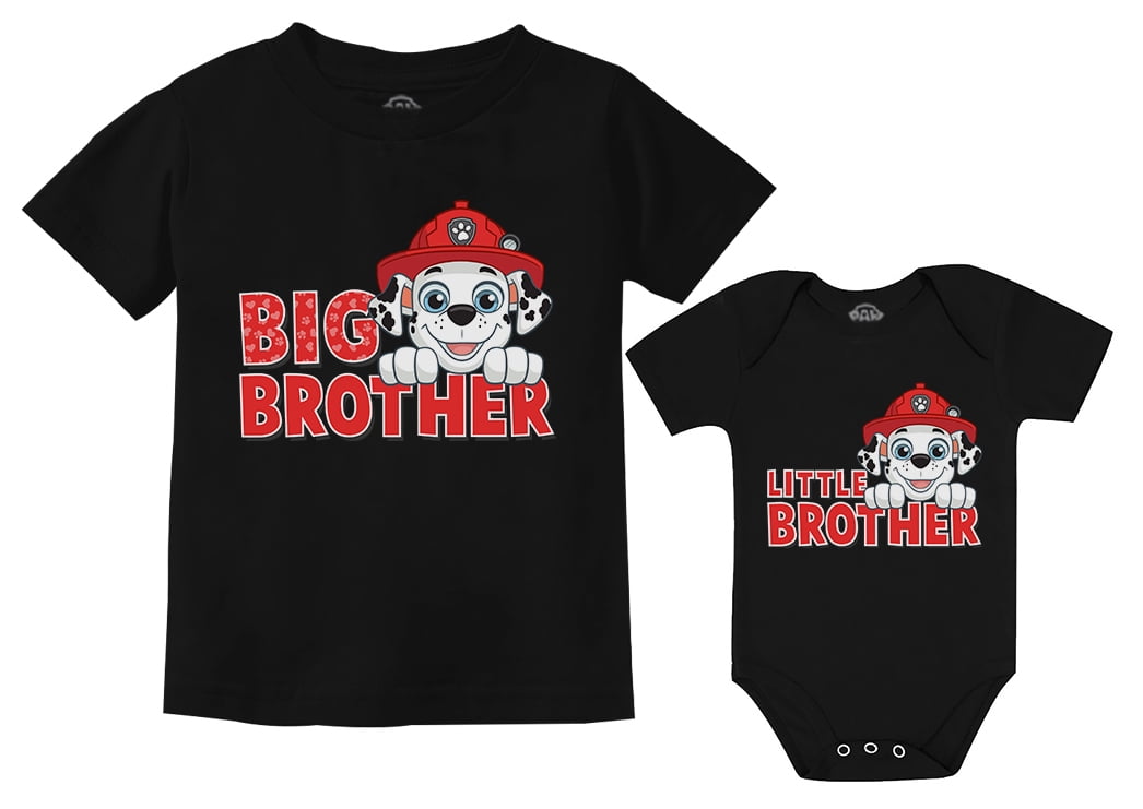 Paw Patrol Baby Black Outfits for 5/6 Brother Marshall Brother 12M (6-12M) / Boys Black Matching Shirts Kids Big Little