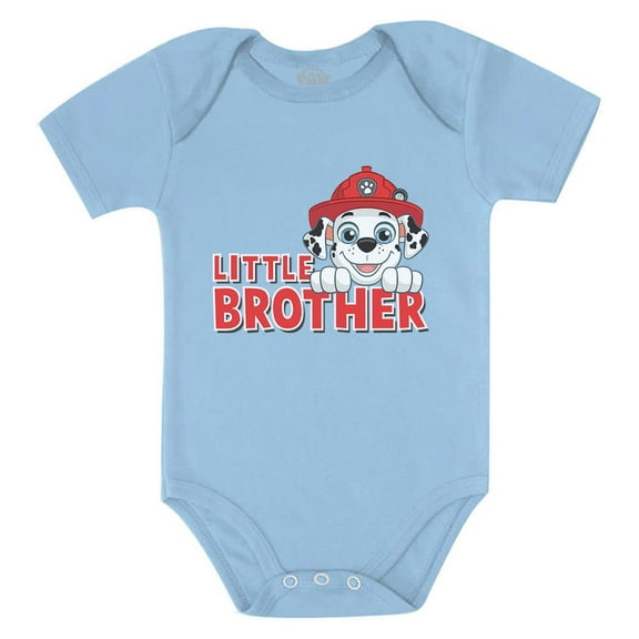 Paw Patrol Marshall Themed Little Brother Baby Bodysuit - Newborn Outfit for Boys - Perfect Gift for Paw Patrol Fans - Adorable Baby Shower Present - Official Nickelodeon Apparel - 12M (6-12M) Aqua