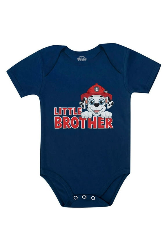 Paw Patrol Marshall Themed Little Brother Baby Bodysuit - Newborn Outfit for Boys - Perfect Gift for Paw Patrol Fans - Adorable Baby Shower Present - Official Nickelodeon Apparel - 6M (3-6M) Navy