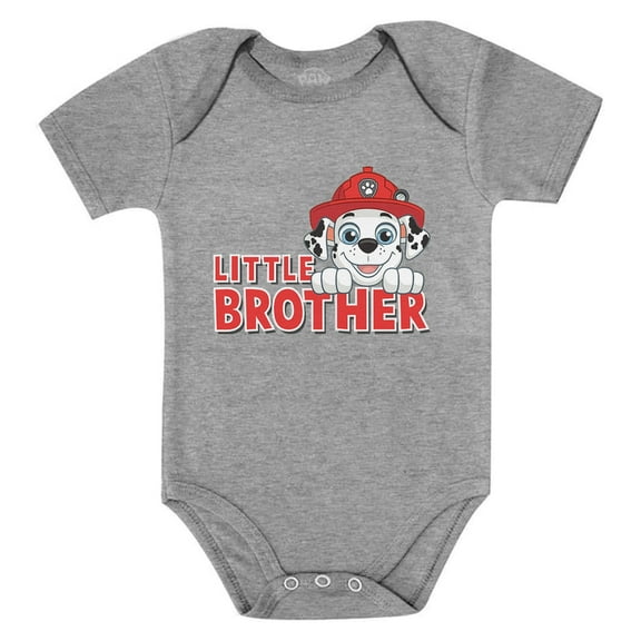 Paw Patrol Marshall Themed Little Brother Baby Bodysuit - Newborn Outfit for Boys - Perfect Gift for Paw Patrol Fans - Adorable Baby Shower Present - Official Nickelodeon Apparel - 6M (3-6M) Gray
