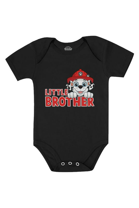 Paw Patrol Marshall Themed Little Brother Baby Bodysuit - Newborn Outfit for Boys - Perfect Gift for Paw Patrol Fans - Adorable Baby Shower Present - Official Nickelodeon Apparel - 24M (18-24M) Black