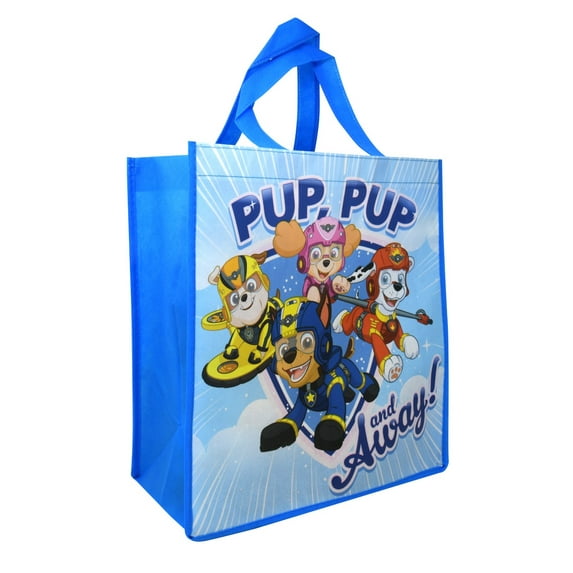 Paw Patrol Medium Reusable Tote Bag - Non Woven Eco Tote Bag, Silver Foil Trim Reusable Bag For Kids, Grocery Bag, Birthday Gift Bag, and Party Favors - 12.8Lx6.7Wx13.4H Inch