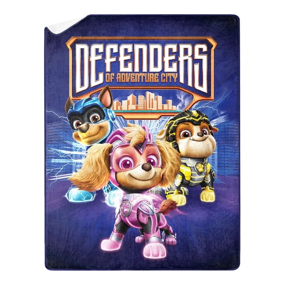 Paw Patrol Mighty Defenders Kids Silk Touch Throw Blanket with Sherpa Reverse, 46 x 60 inches Blue – Soft Plush Fleece Throw Blanket