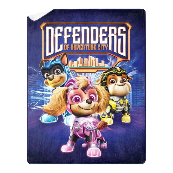 Paw Patrol Mighty Defenders Kids Silk Touch Throw Blanket with Sherpa Reverse, 46 x 60 inches Blue – Soft Plush Fleece Throw Blanket