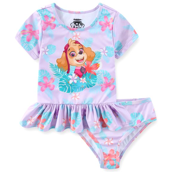 Paw Patrol Nickelodeon Skye UPF 50+ Rash Guard Shirt and Bikini Bottom Two Piece Swimsuit Set (Girls), Sizes 2T-6