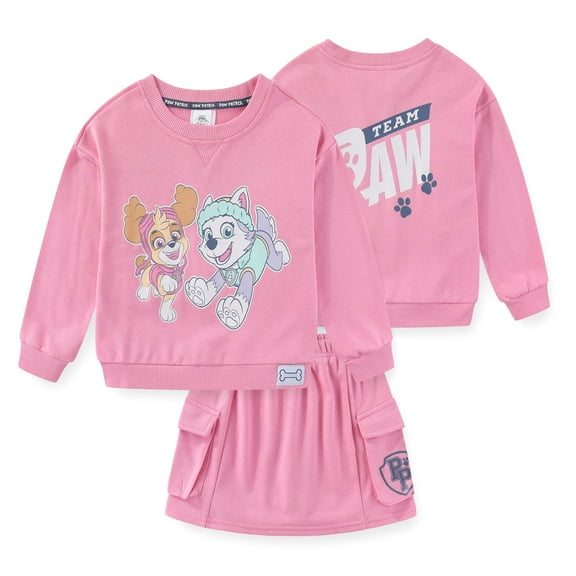 Paw Patrol Nickelodeon Skye and Everest French Terry Sweatshirt and Skort Skirt Set (Girls), 2 Piece Set, Sizes 3T-7