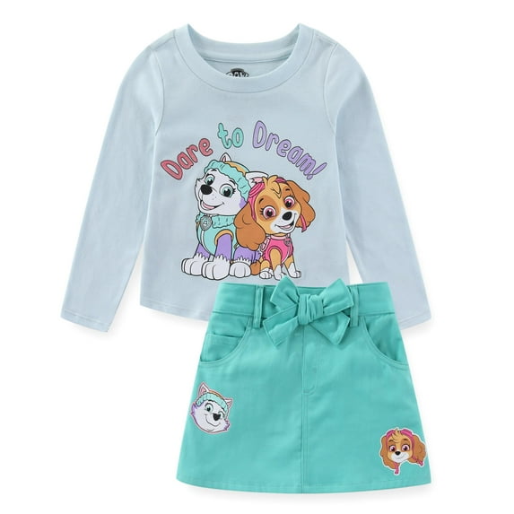 Paw Patrol Nickelodeon Skye and Everest Long Sleeve Ribbed Shirt and Twill Skirt Set (Girls), 2 Piece Set, Sizes 2T-6X