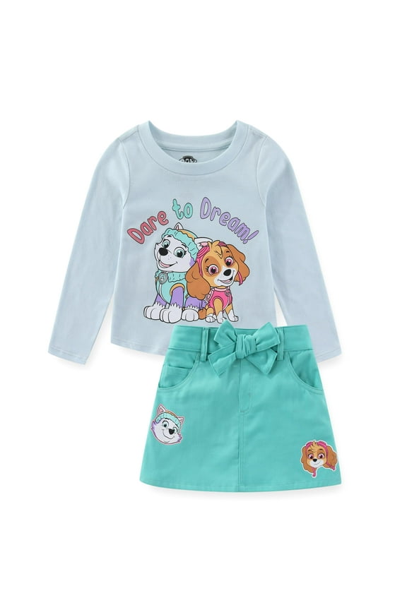Nickelodeon Skye and Everest Long Sleeve Ribbed Shirt and Twill Skirt Set (Girls), 2 Piece Set, Sizes 2T-6X