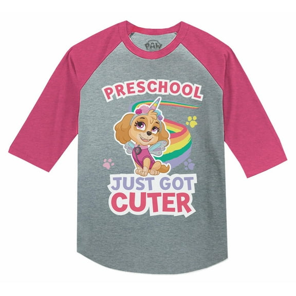 Paw Patrol Official Nickelodeon Girls' Preschool Shirt - Cute Sky Graphic Print - Comfortable and Durable for Playtime - Ideal Back to School or First Day of Preschool Outfit - Raglan Pink 3T