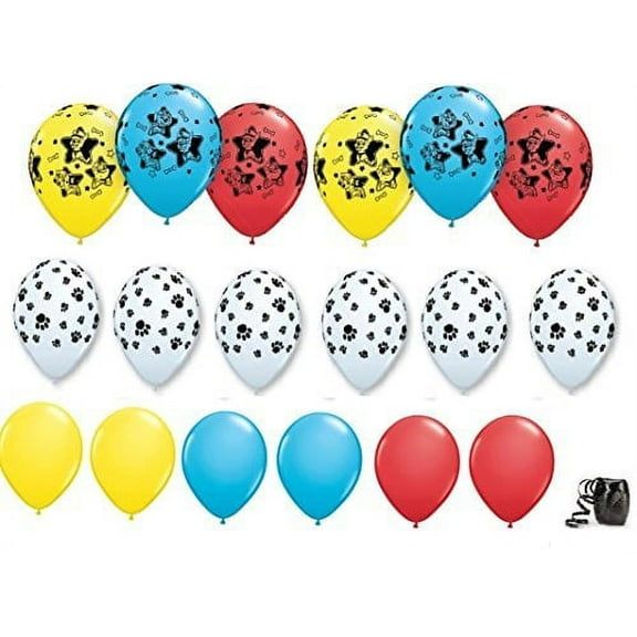 Paw Patrol Party Balloons, 18 pc Bundle plus Ribbon