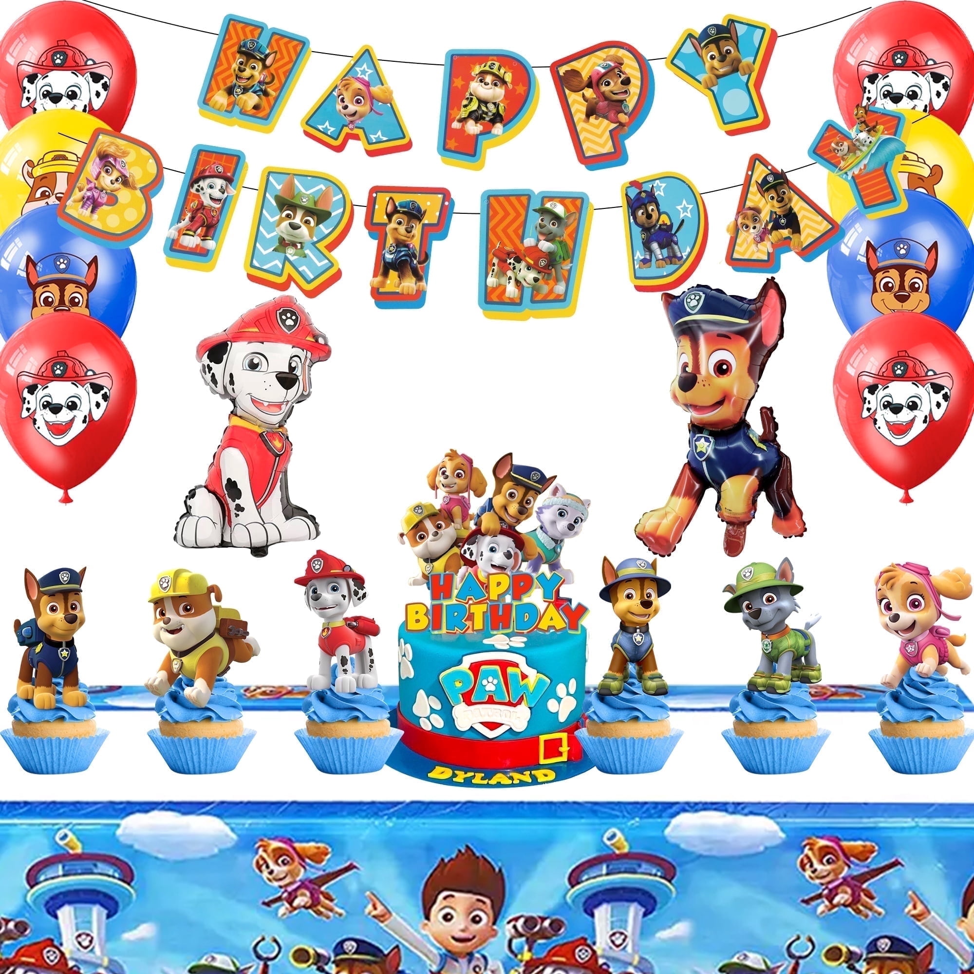 Paw Patrol Party Decorations, Paw Patrol Party Supplies - Paw Patrol Party Balloons Background Tablecloth and Paw Patrol Happy Birthday Banner and other Puppy Paw Patrol Birthday Party Decorations
