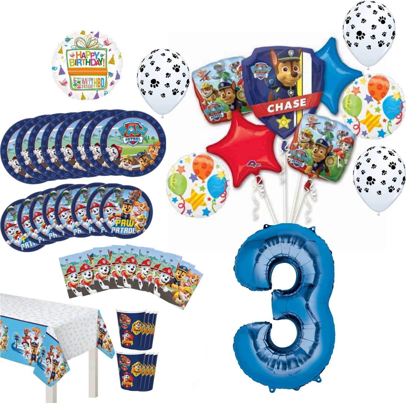 Anagram Bluey 3rd Birthday Party Supplies Balloon Bouquet Decorations With  Paw Prints