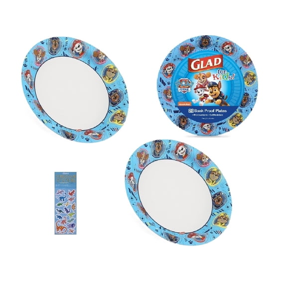 Paw Patrol Party Supplies Bundle Pack includes 40 Dessert Paper Plates 7", 1 Dinosaur Sticker Sheet, Disposable Soak Proof Microwavable Plates