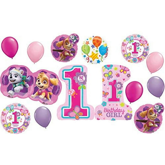 Paw Patrol Party Supplies Skye and Everest 1st Birthday Girl Balloon Bouquet Decoration