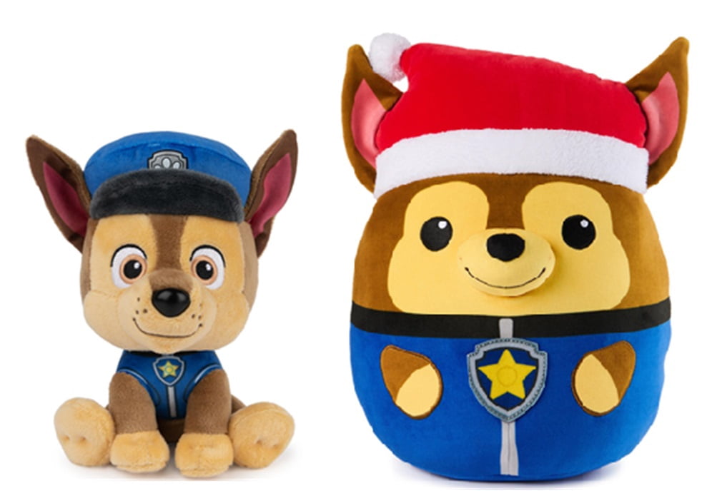 Paw Patrol Plush Bundle of 2, 6 inch Chase and 12 inch Winter Santa Chase Squish