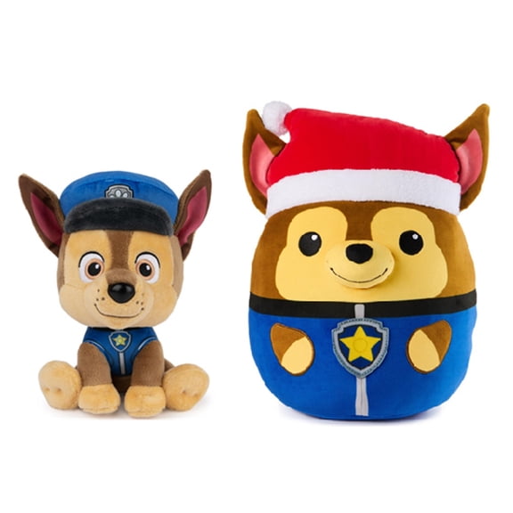 Paw Patrol Plush Bundle of 2, 6 inch Chase and 12 inch Winter Santa Chase Squish