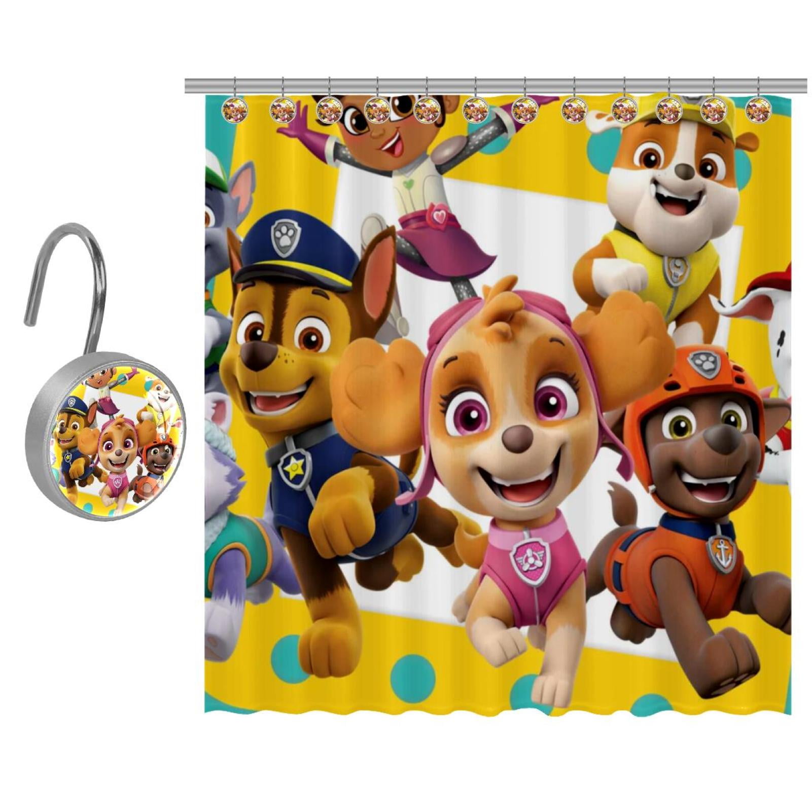 Paw Patrol 12-Piece Shower Curtain Hooks – Polyresin Kids Bathroom Décor Featuring Chase, Marshall and Logo
