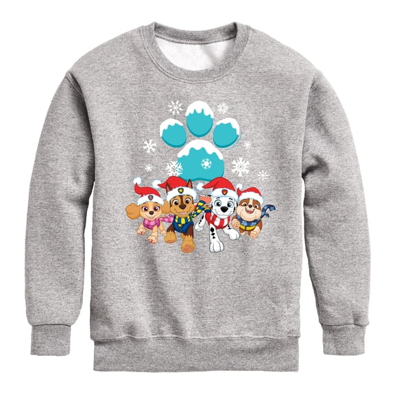 Paw Patrol - Pup Group Snowy Pawprint - Toddler And Youth Crewneck Fleece Sweatshirt