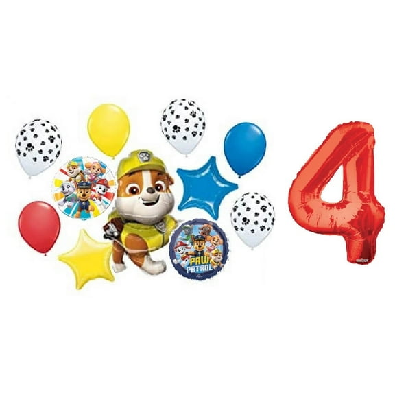 Paw Patrol Pup Rubble 4th Birthday Party Supplies Balloon Bouquet Decorations